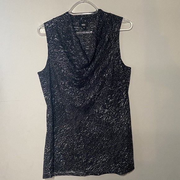 Mossimo Sleeveless Blouse M Black White Abstract Print Cowl Drape Neckline - Picture 6 of 9